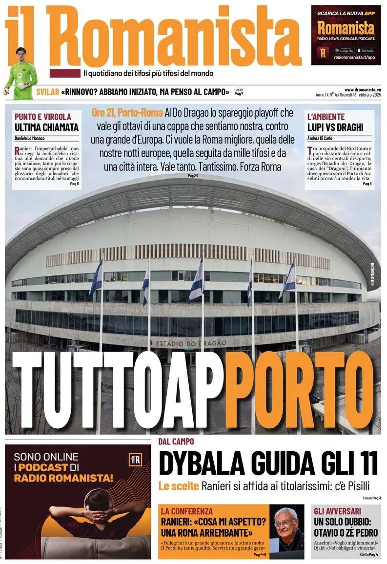 anteprima della prima pagina di il-romanista del 13/02/2025