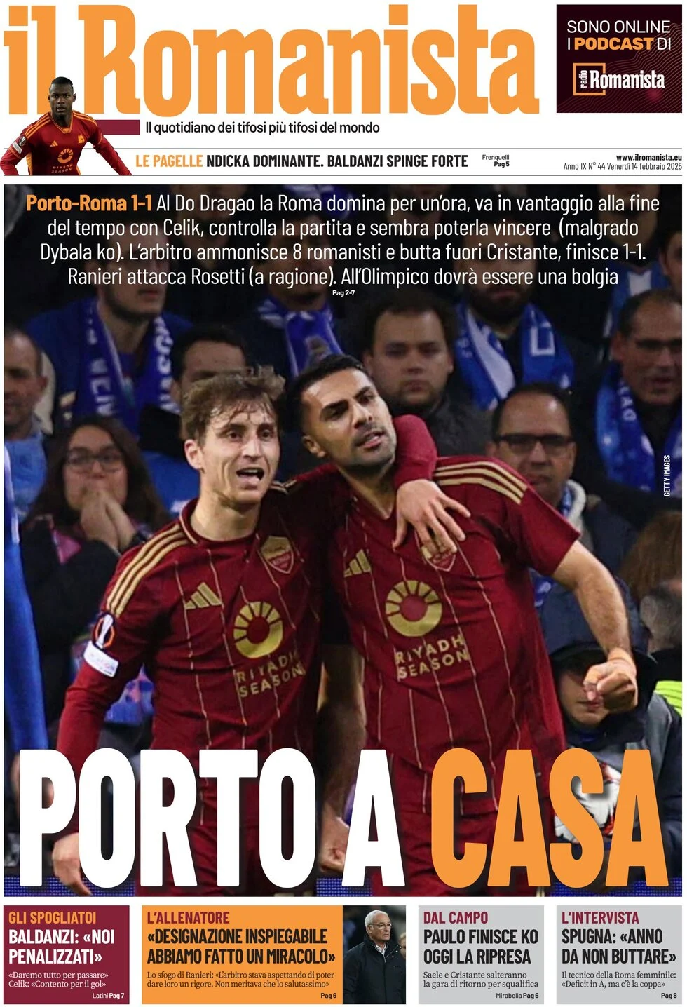 anteprima della prima pagina di il-romanista del 14/02/2025