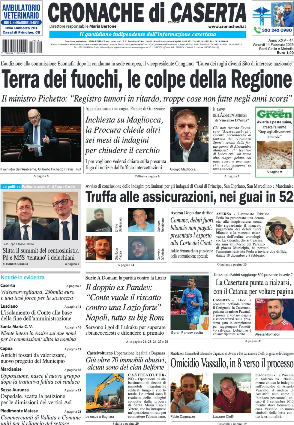 anteprima della prima pagina di cronache-di-caserta del 14/02/2025