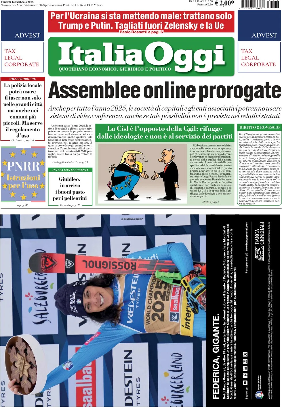 anteprima della prima pagina di italiaoggi del 14/02/2025