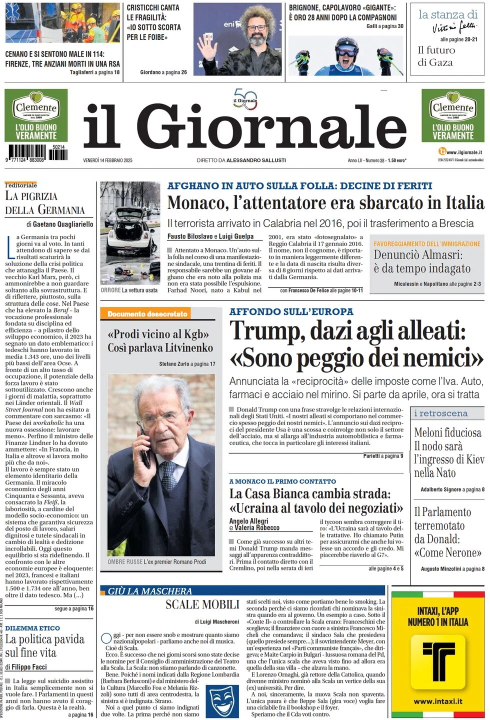 anteprima della prima pagina di il-giornale del 14/02/2025