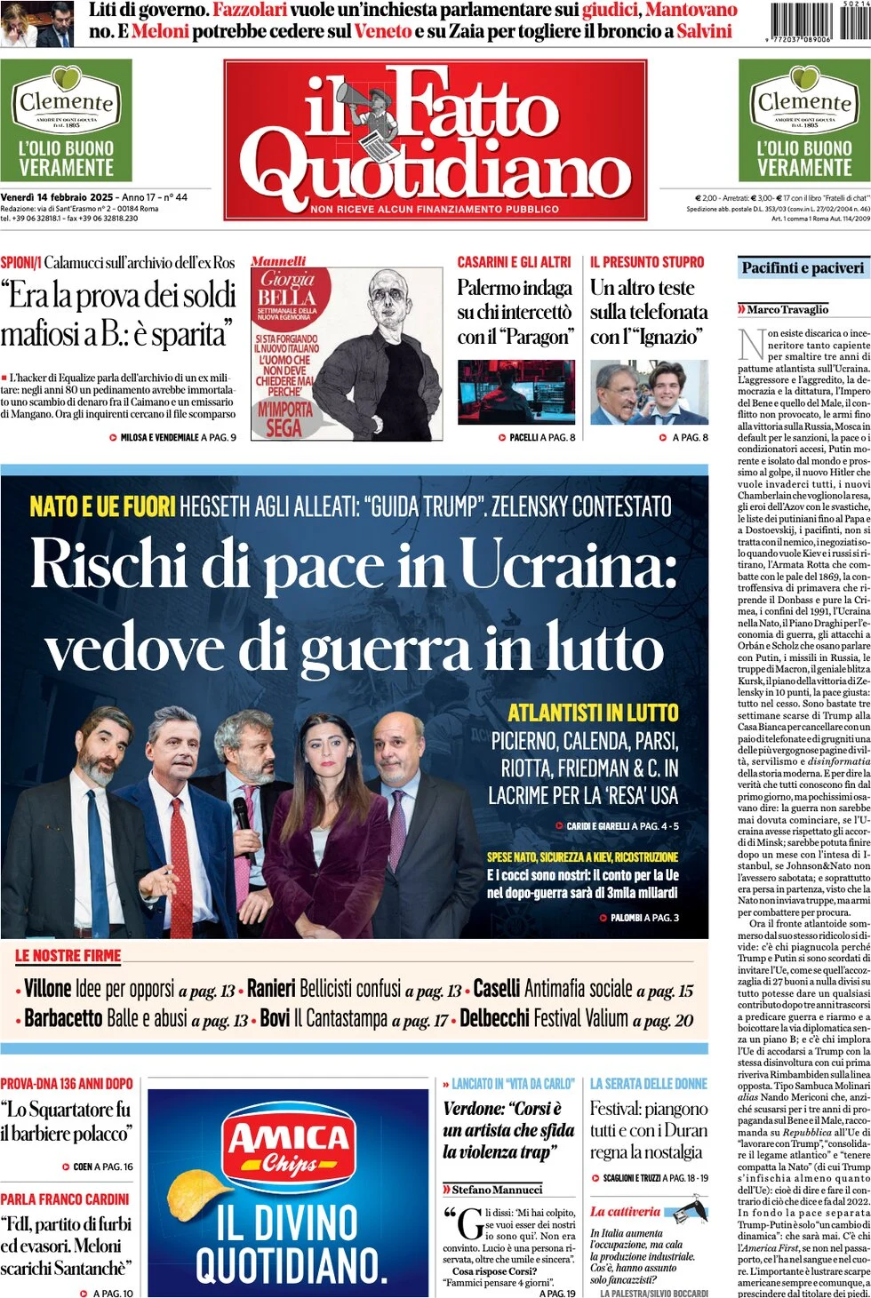 anteprima della prima pagina di il-fatto-quotidiano del 14/02/2025