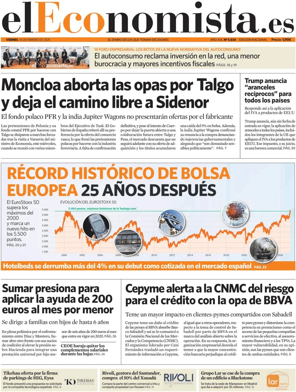 anteprima della prima pagina di el-economista del 14/02/2025