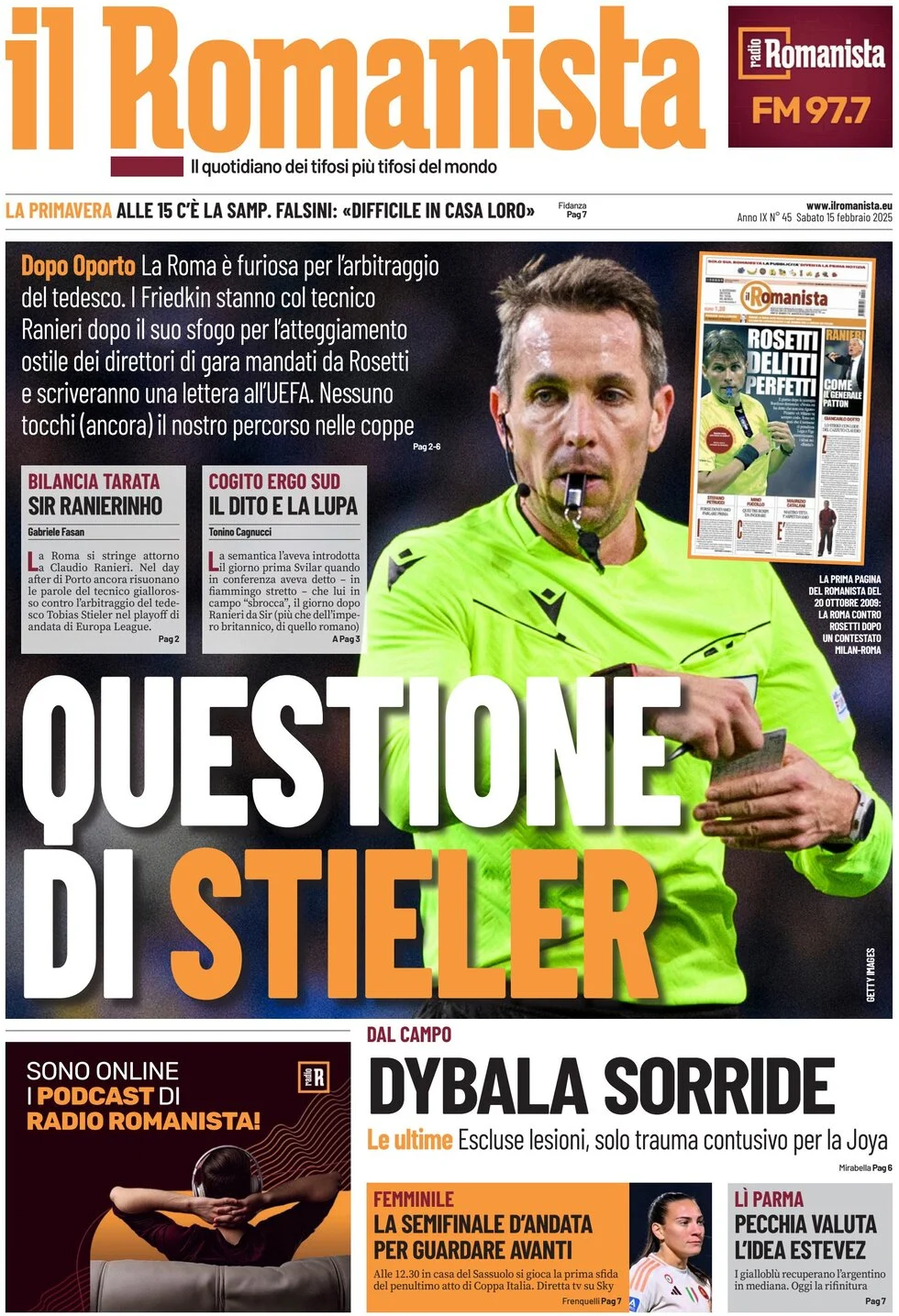 anteprima della prima pagina di il-romanista del 15/02/2025