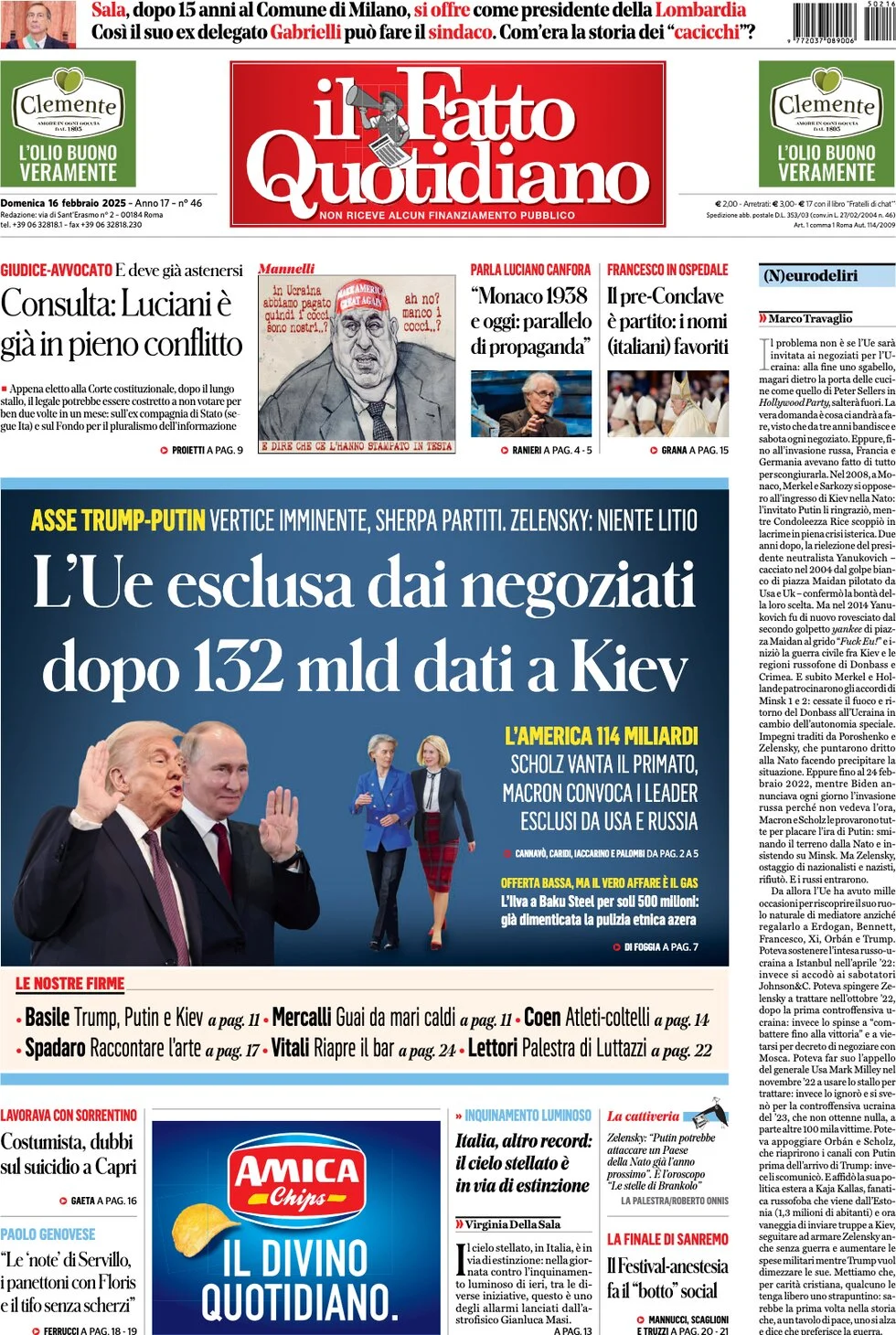 anteprima della prima pagina di il-fatto-quotidiano del 16/02/2025