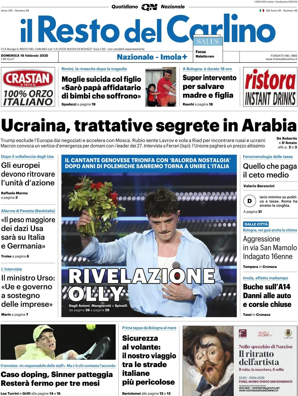 anteprima della prima pagina di il-resto-del-carlino del 16/02/2025