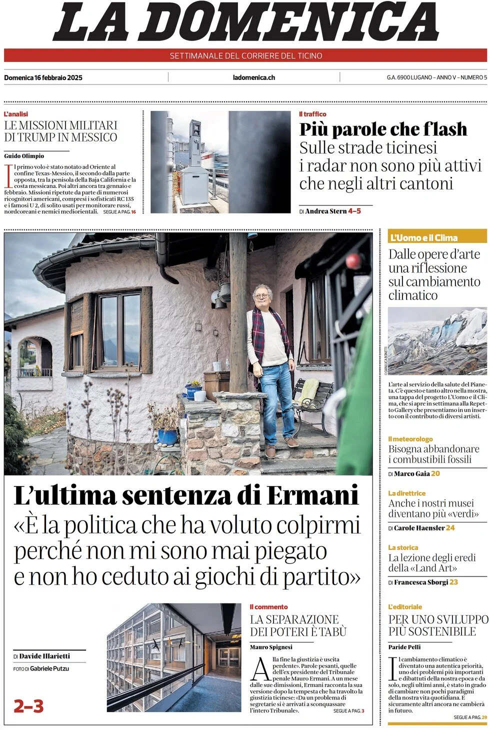 anteprima della prima pagina di corriere-del-ticino del 16/02/2025