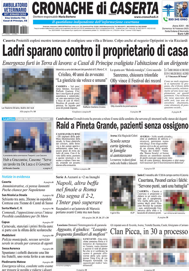 anteprima della prima pagina di cronache-di-caserta del 16/02/2025