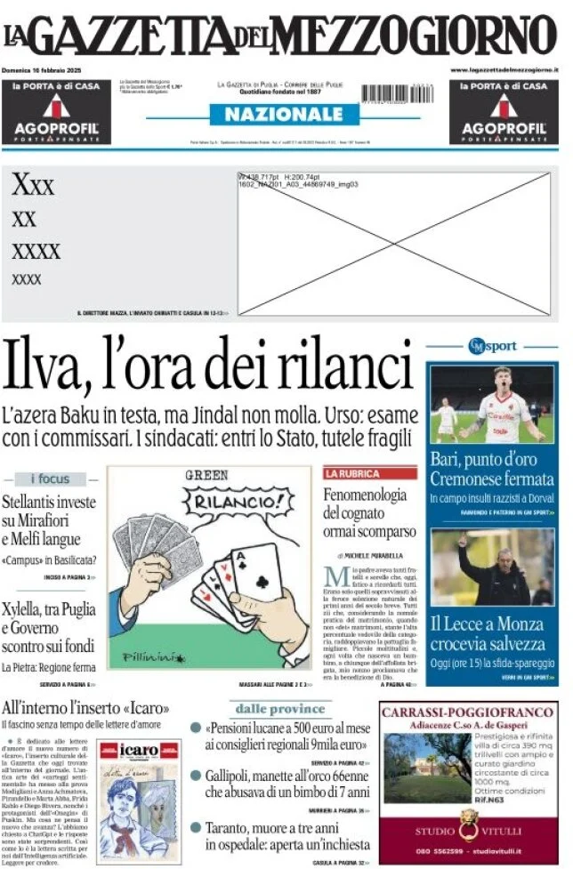 anteprima della prima pagina di la-gazzetta-del-mezzogiorno-basilicata del 16/02/2025