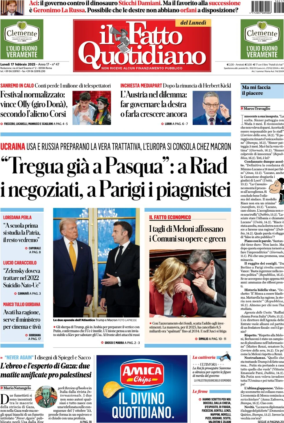 anteprima della prima pagina di il-fatto-quotidiano del 17/02/2025