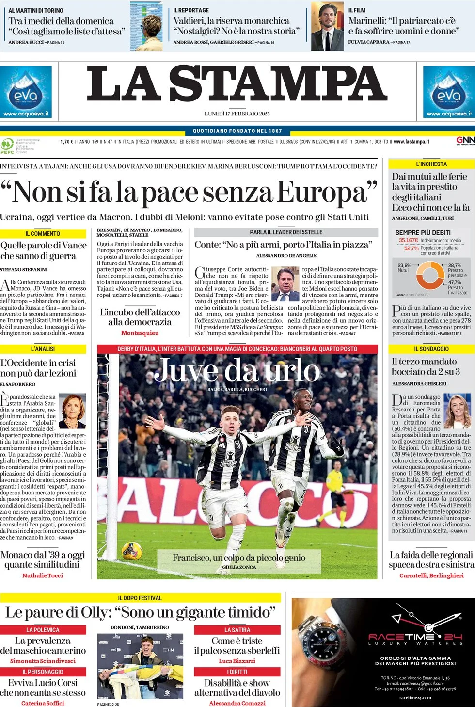 anteprima della prima pagina di la-stampa del 17/02/2025