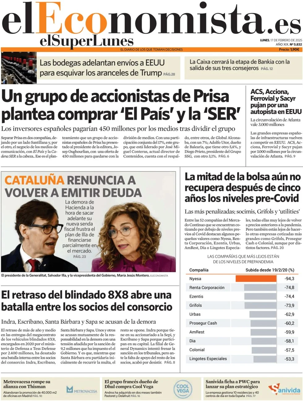 anteprima della prima pagina di el-economista del 17/02/2025