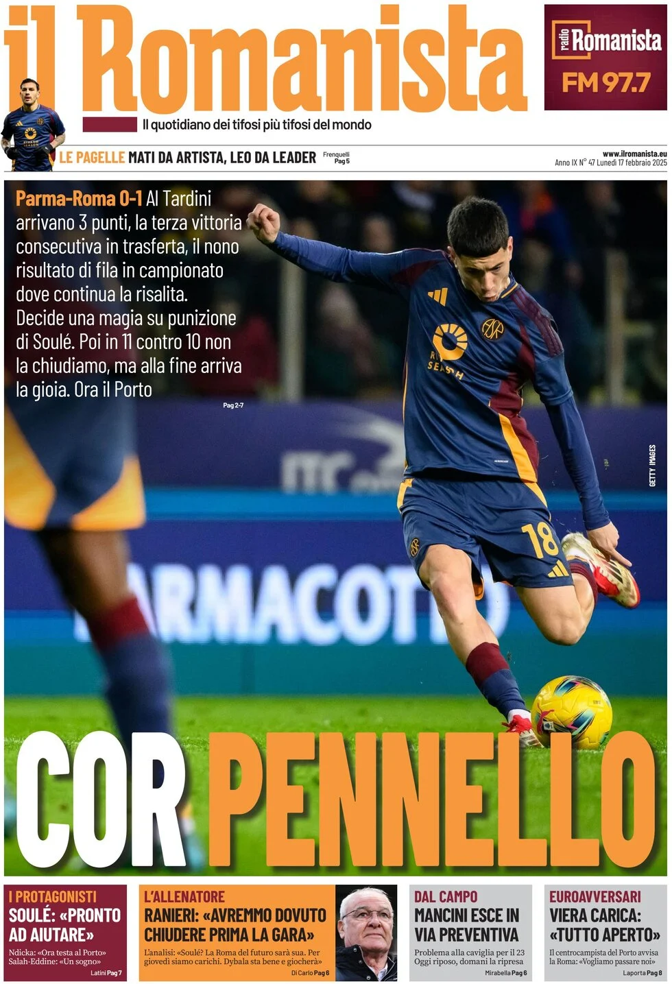 anteprima della prima pagina di il-romanista del 17/02/2025