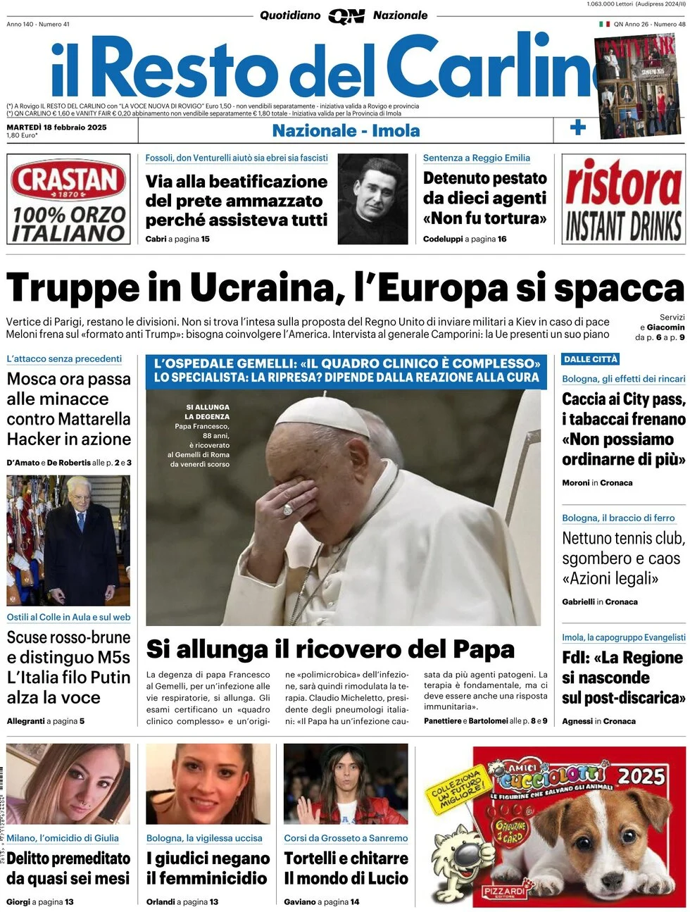 anteprima della prima pagina di il-resto-del-carlino del 18/02/2025