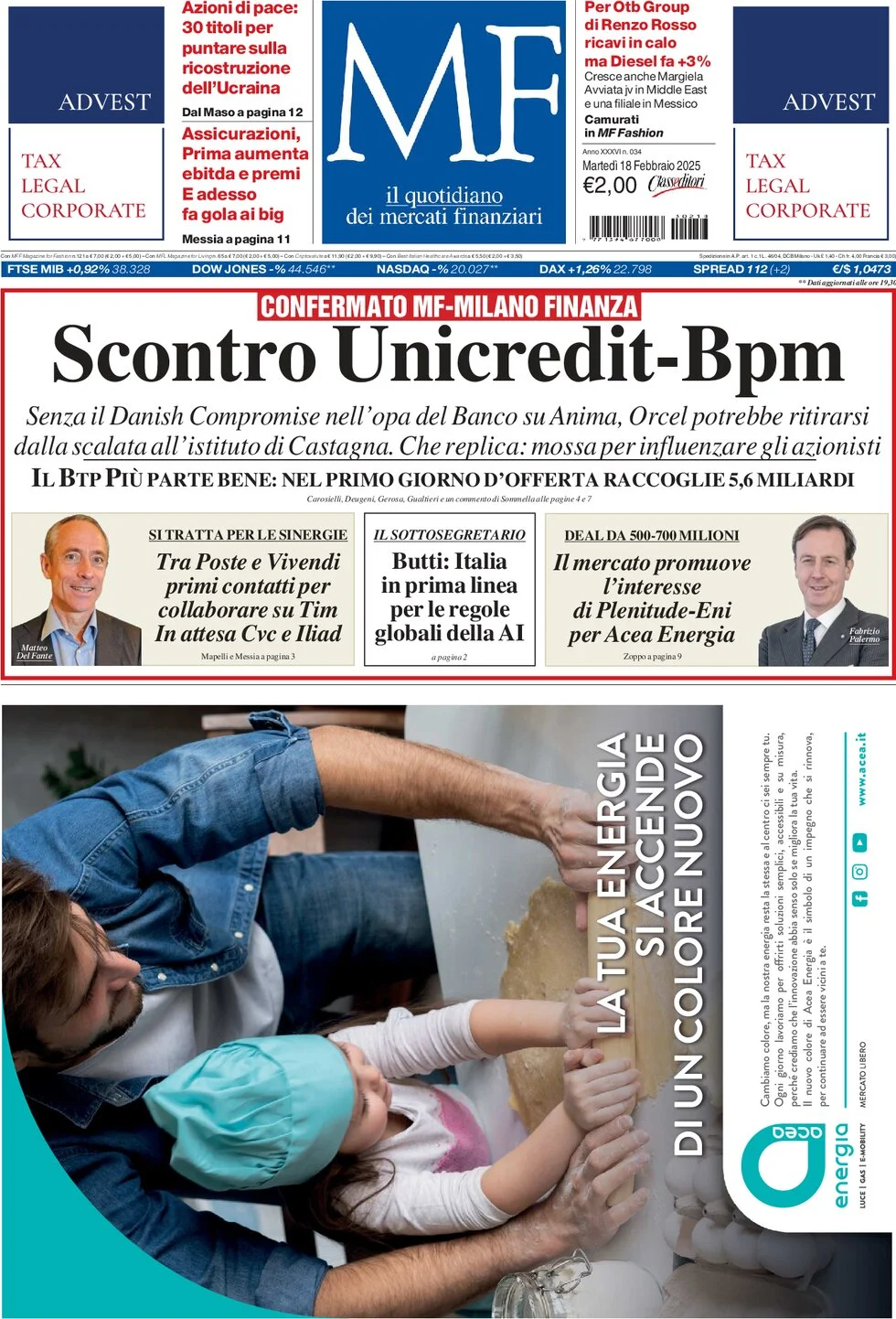 anteprima della prima pagina di mf-milano-finanza del 18/02/2025