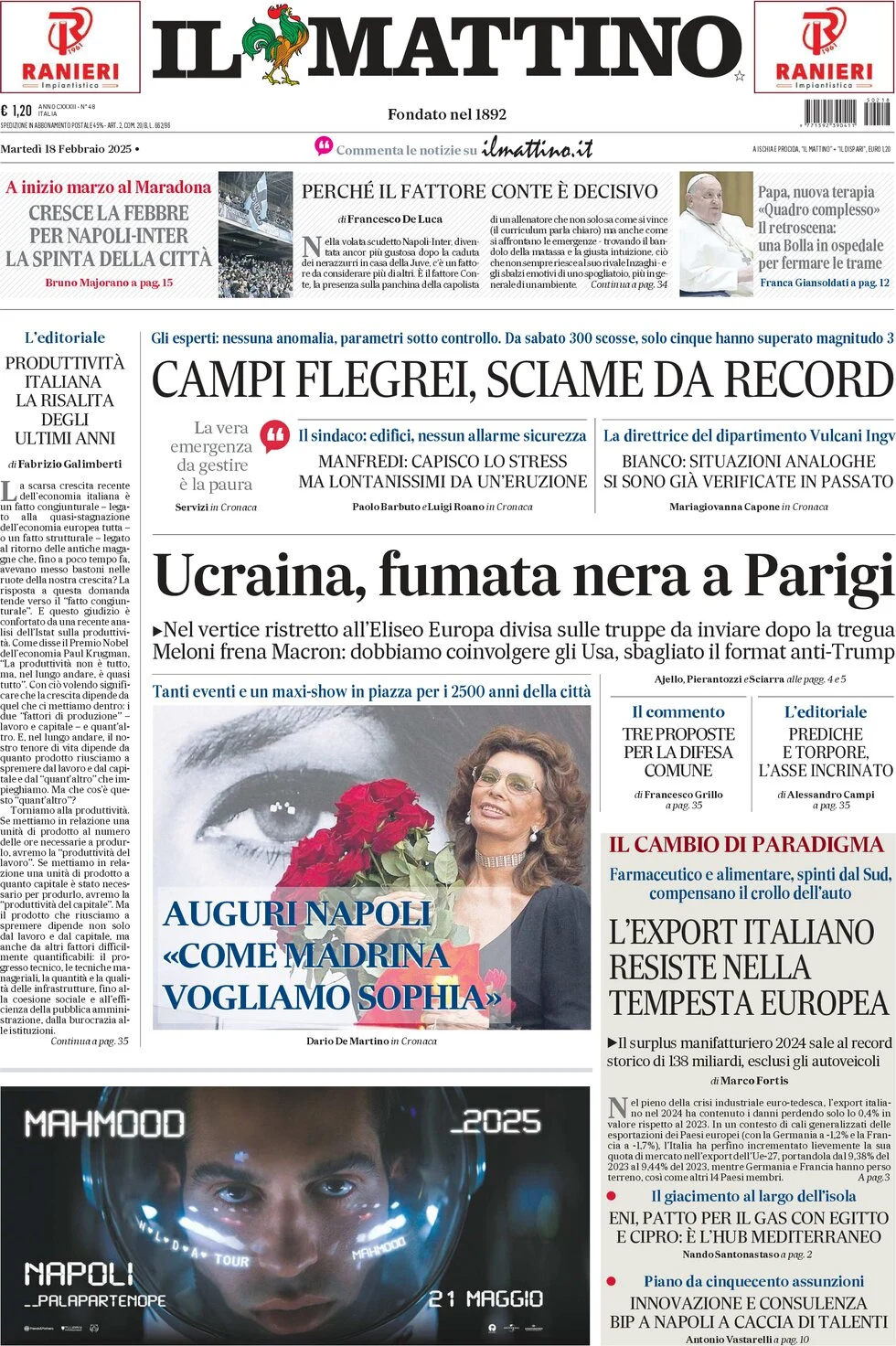 anteprima della prima pagina di il-mattino del 18/02/2025