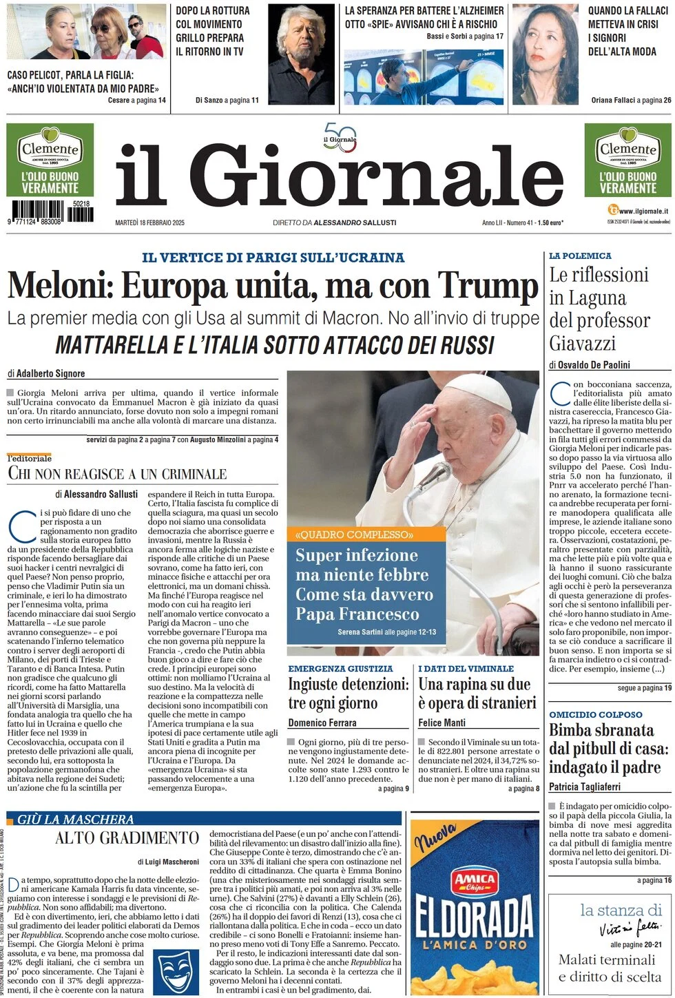 anteprima della prima pagina di il-giornale del 18/02/2025