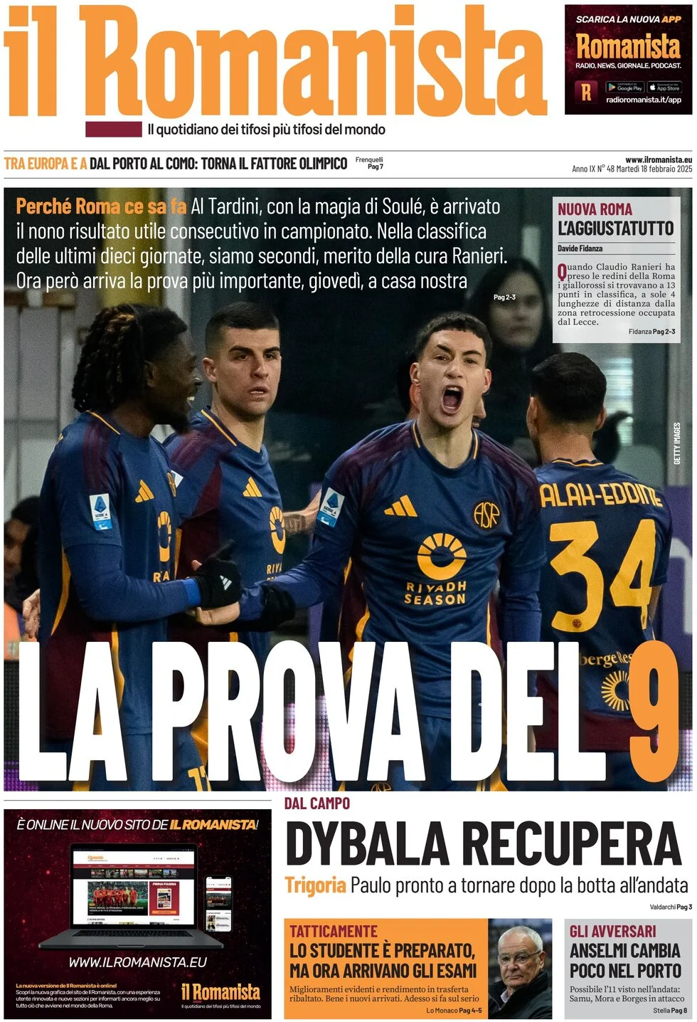 anteprima della prima pagina di il-romanista del 18/02/2025