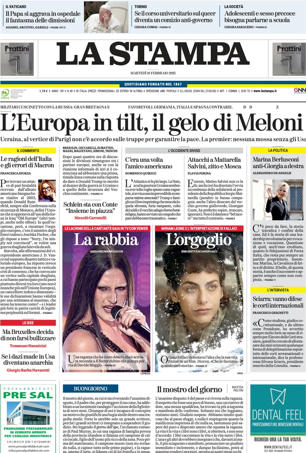 anteprima della prima pagina di la-stampa del 18/02/2025