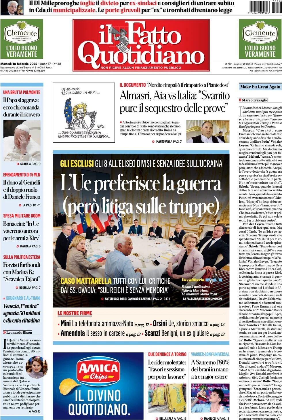 anteprima della prima pagina di il-fatto-quotidiano del 18/02/2025