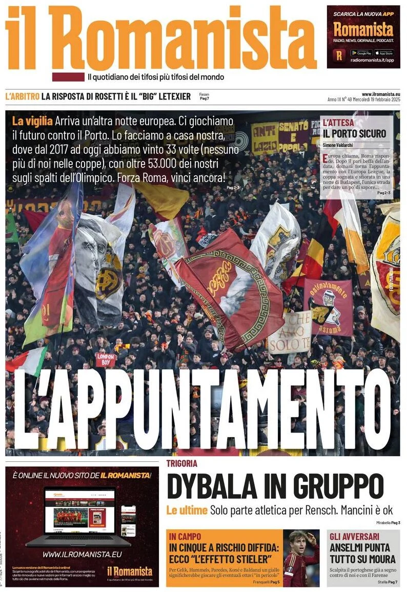 anteprima della prima pagina di il-romanista del 19/02/2025
