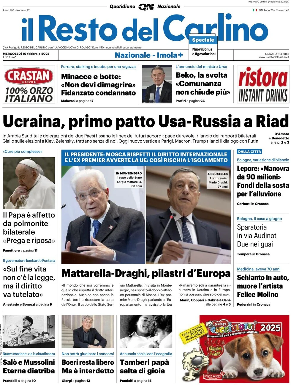 anteprima della prima pagina di il-resto-del-carlino del 19/02/2025