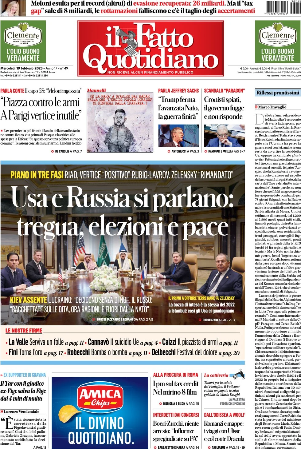 anteprima della prima pagina di il-fatto-quotidiano del 19/02/2025