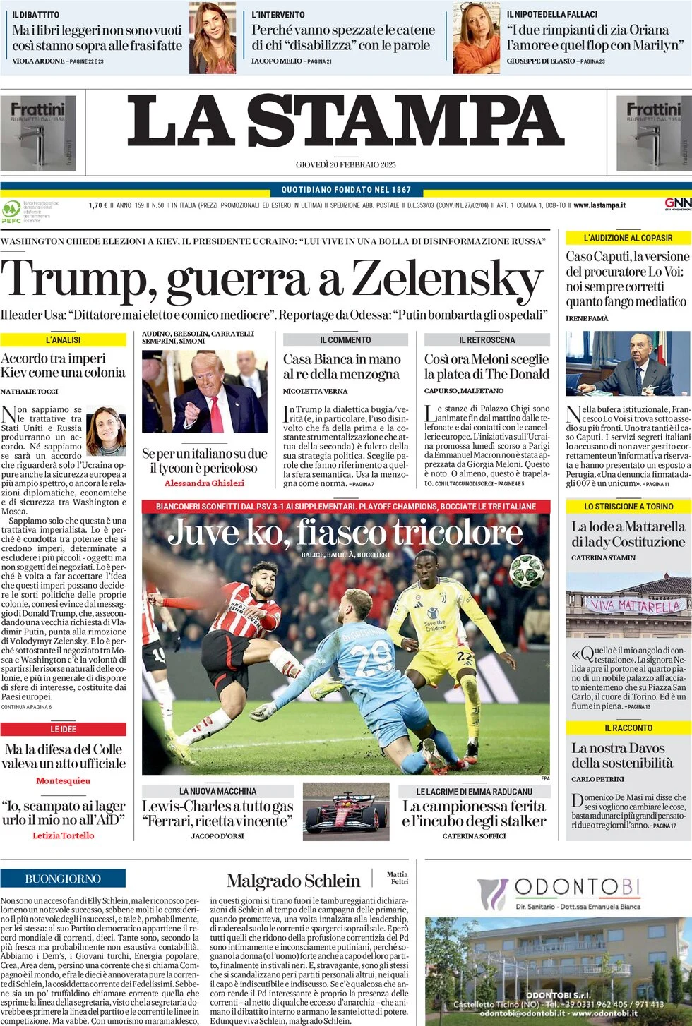 anteprima della prima pagina di la-stampa del 20/02/2025