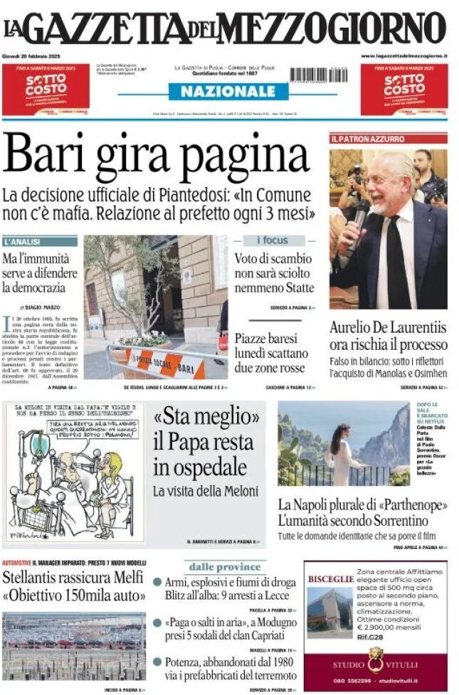 anteprima della prima pagina di la-gazzetta-del-mezzogiorno-basilicata del 20/02/2025