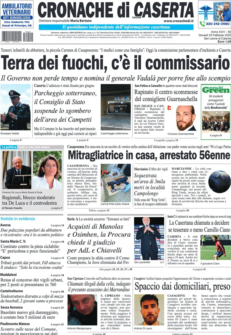 anteprima della prima pagina di cronache-di-caserta del 20/02/2025