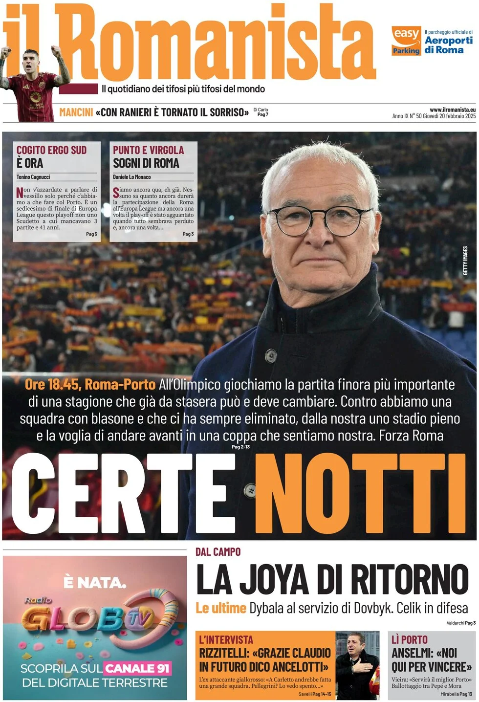anteprima della prima pagina di il-romanista del 20/02/2025