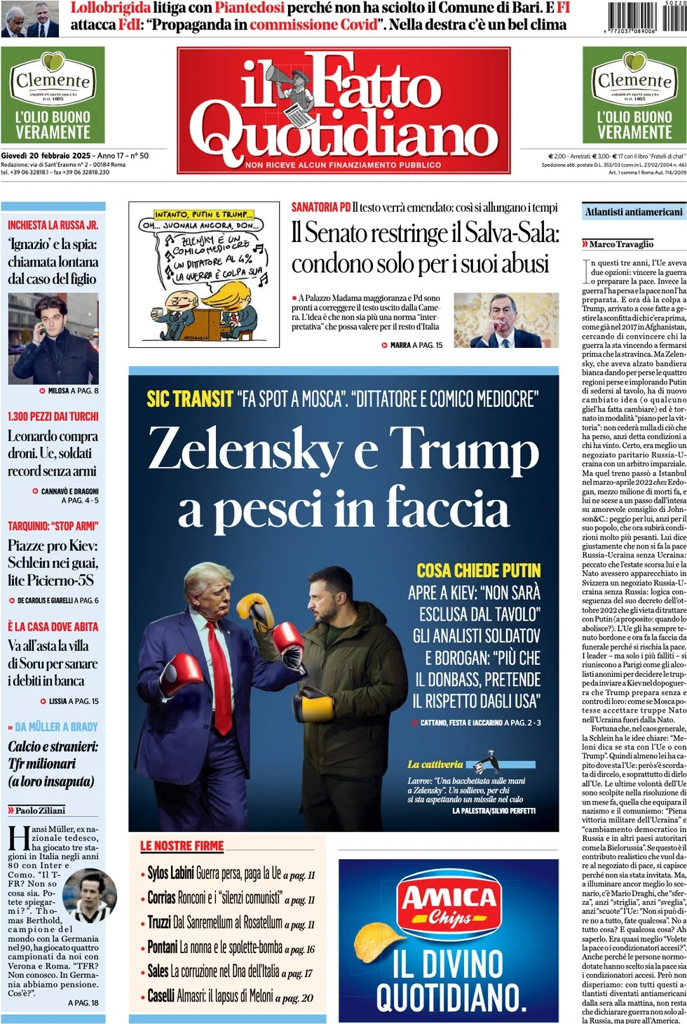 anteprima della prima pagina di il-fatto-quotidiano del 20/02/2025
