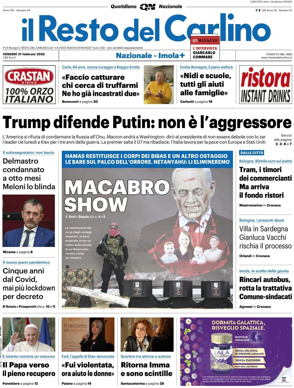 anteprima della prima pagina di il-resto-del-carlino del 21/02/2025
