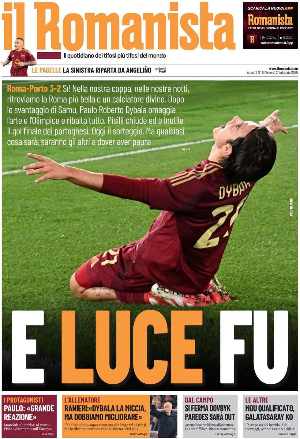 anteprima della prima pagina di il-romanista del 21/02/2025