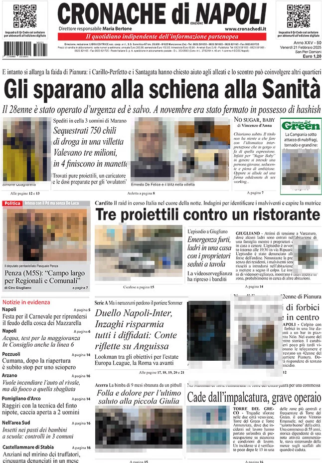 anteprima della prima pagina di cronache-di-napoli del 21/02/2025