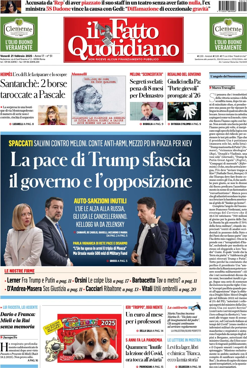 anteprima della prima pagina di il-fatto-quotidiano del 21/02/2025
