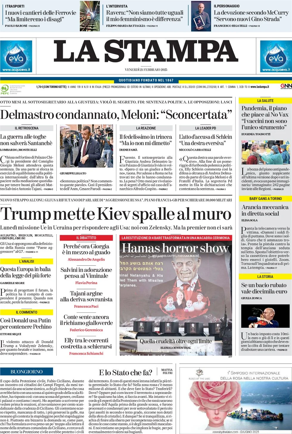 anteprima della prima pagina di la-stampa del 21/02/2025