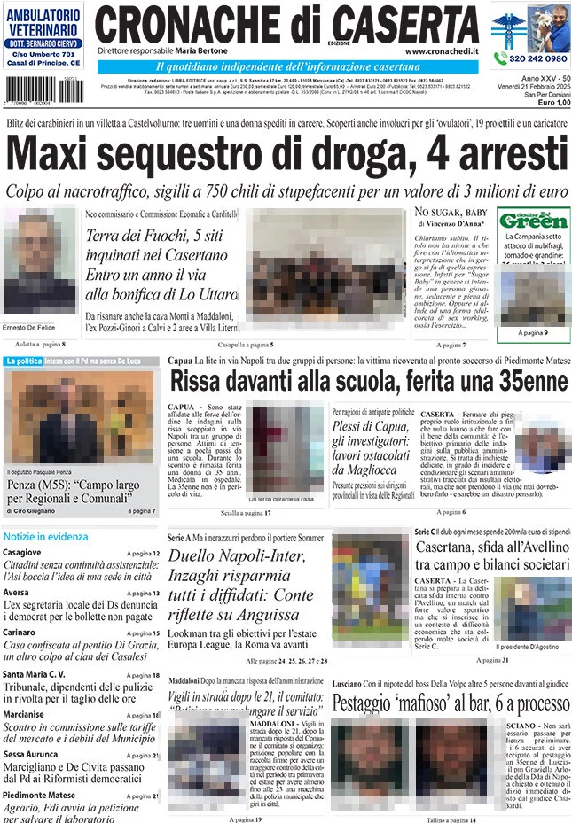 anteprima della prima pagina di cronache-di-caserta del 21/02/2025