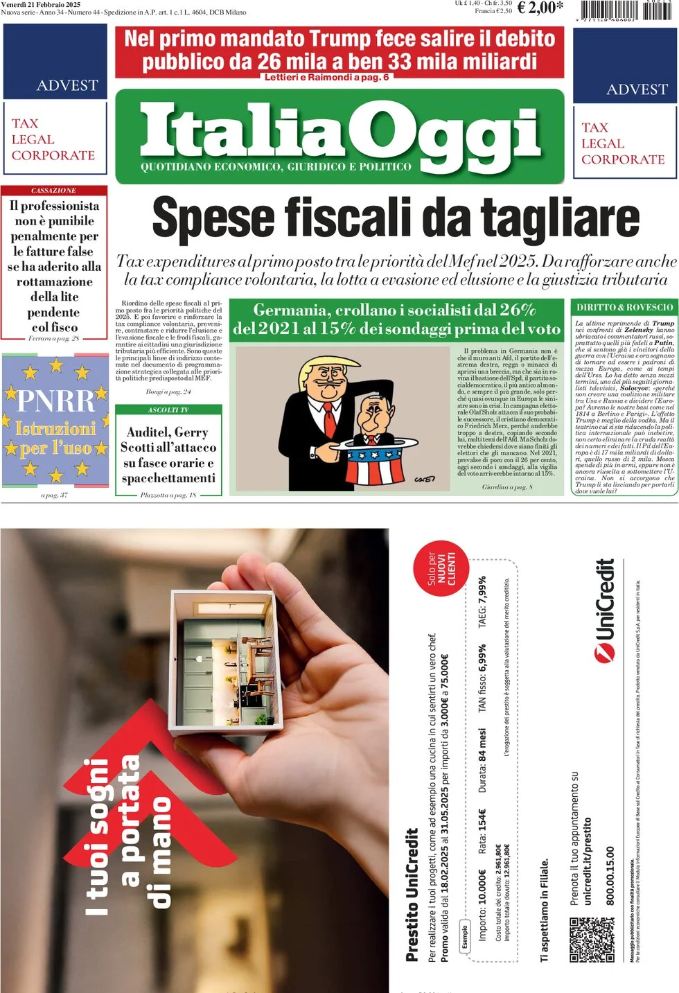 anteprima della prima pagina di italiaoggi del 21/02/2025