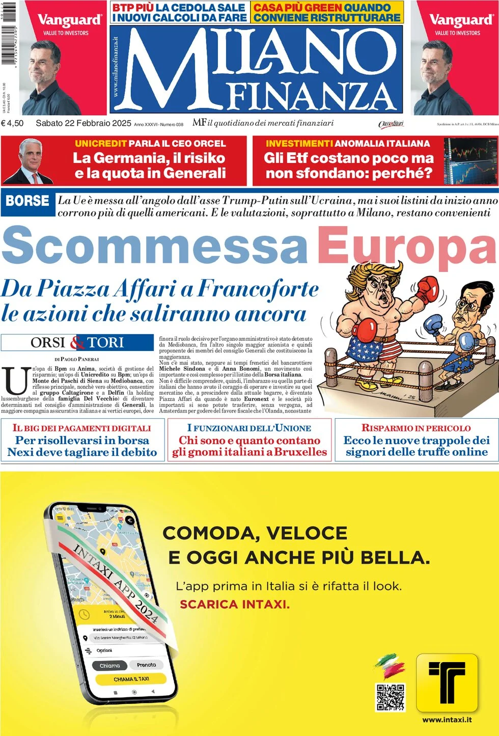 anteprima della prima pagina di mf-milano-finanza del 22/02/2025