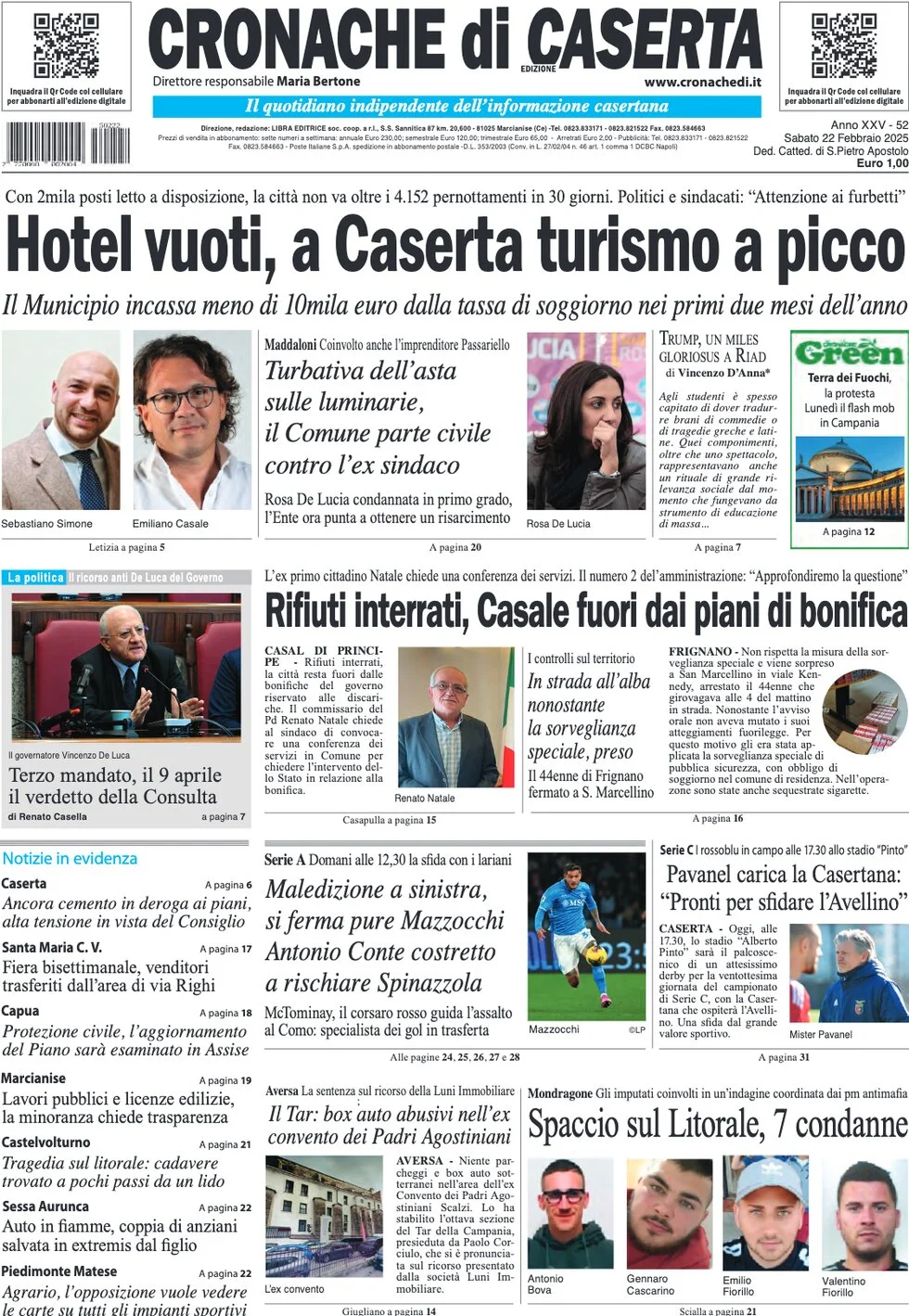 anteprima della prima pagina di cronache-di-caserta del 22/02/2025