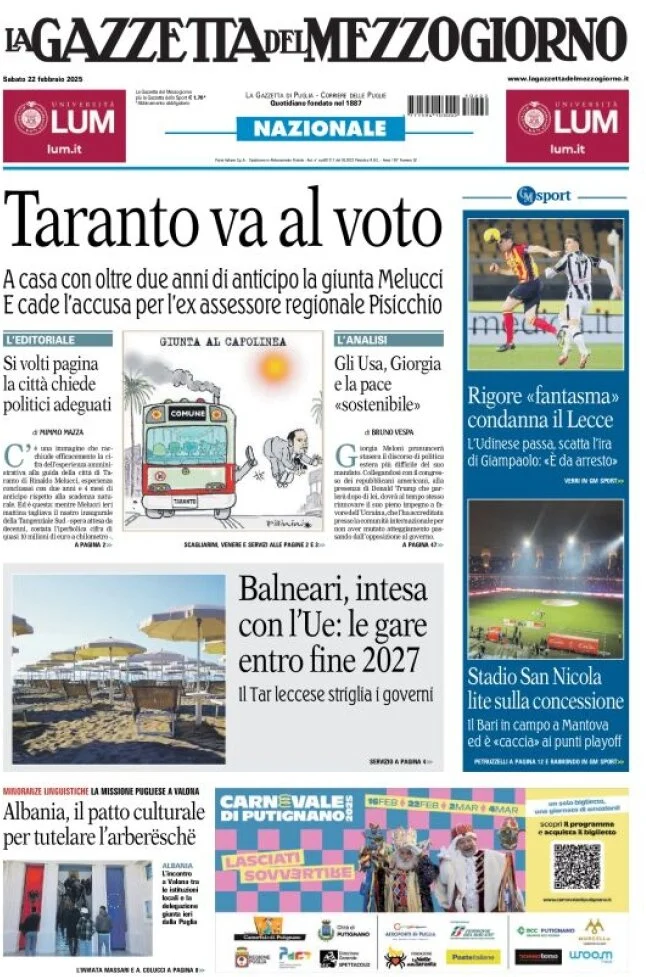 anteprima della prima pagina di la-gazzetta-del-mezzogiorno-basilicata del 22/02/2025