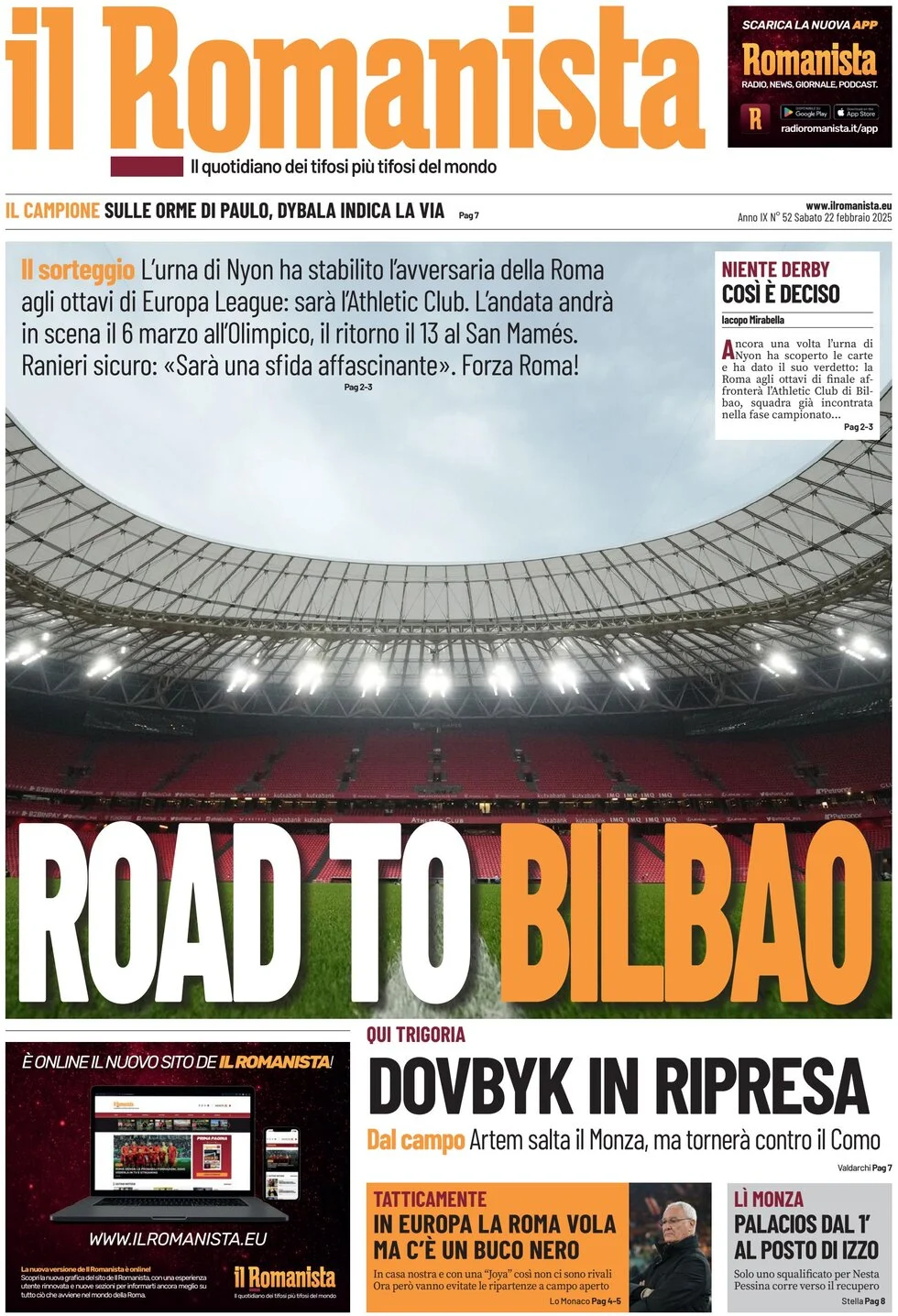 anteprima della prima pagina di il-romanista del 22/02/2025