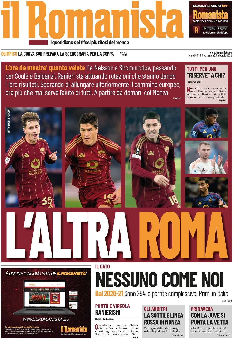 anteprima della prima pagina di il-romanista del 23/02/2025