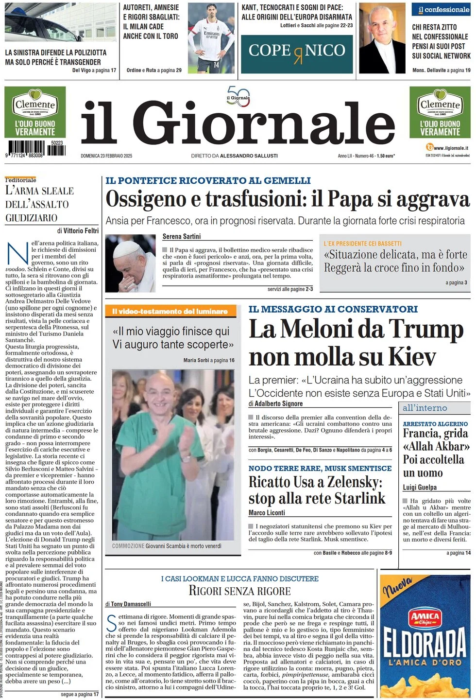 anteprima della prima pagina di il-giornale del 23/02/2025