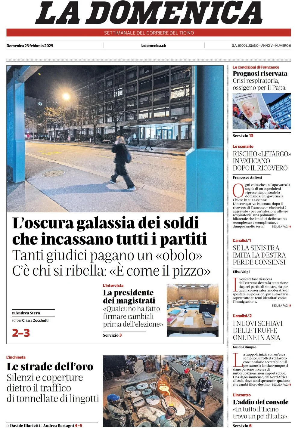 anteprima della prima pagina di corriere-del-ticino del 23/02/2025