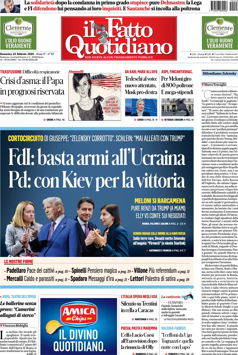 anteprima della prima pagina di il-fatto-quotidiano del 23/02/2025