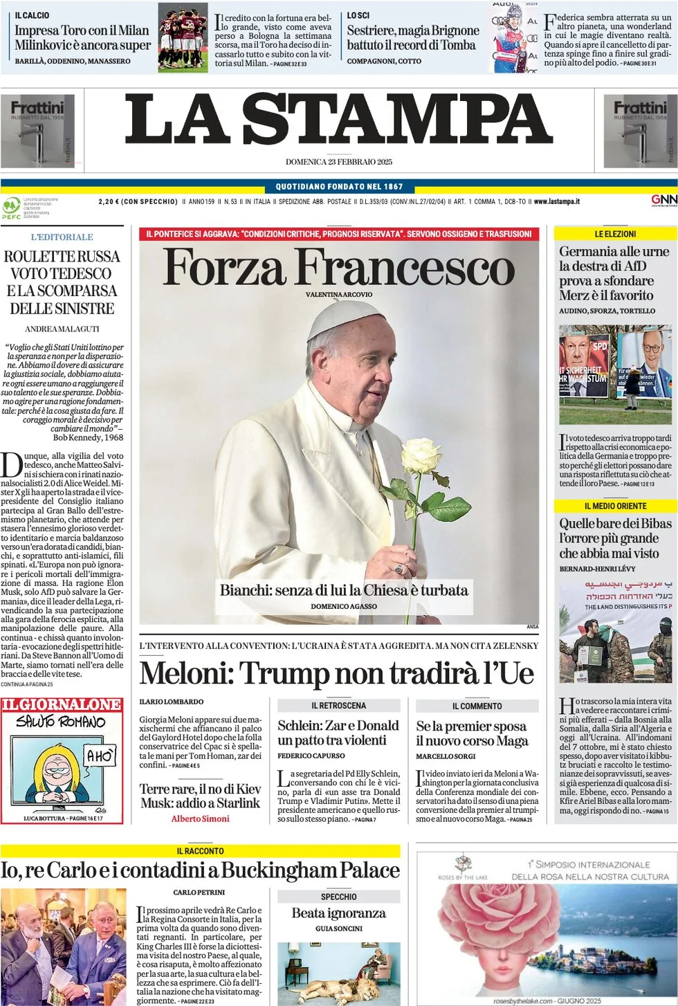 anteprima della prima pagina di la-stampa del 23/02/2025