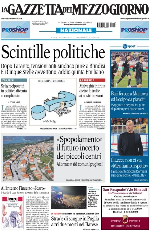 anteprima della prima pagina di la-gazzetta-del-mezzogiorno-basilicata del 23/02/2025