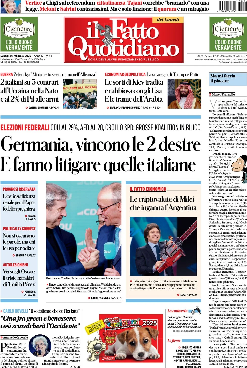 anteprima della prima pagina di il-fatto-quotidiano del 24/02/2025